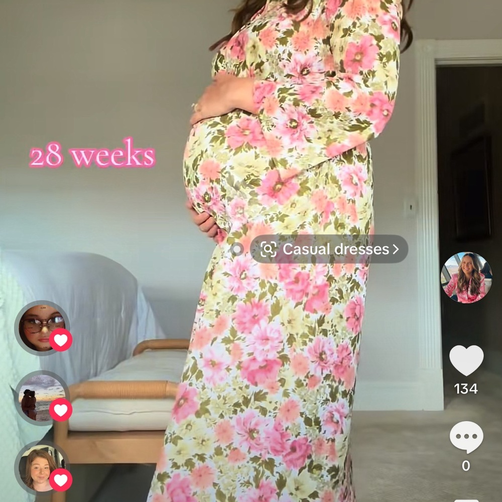 Vintage Pink and Green Floral Midi Dress
